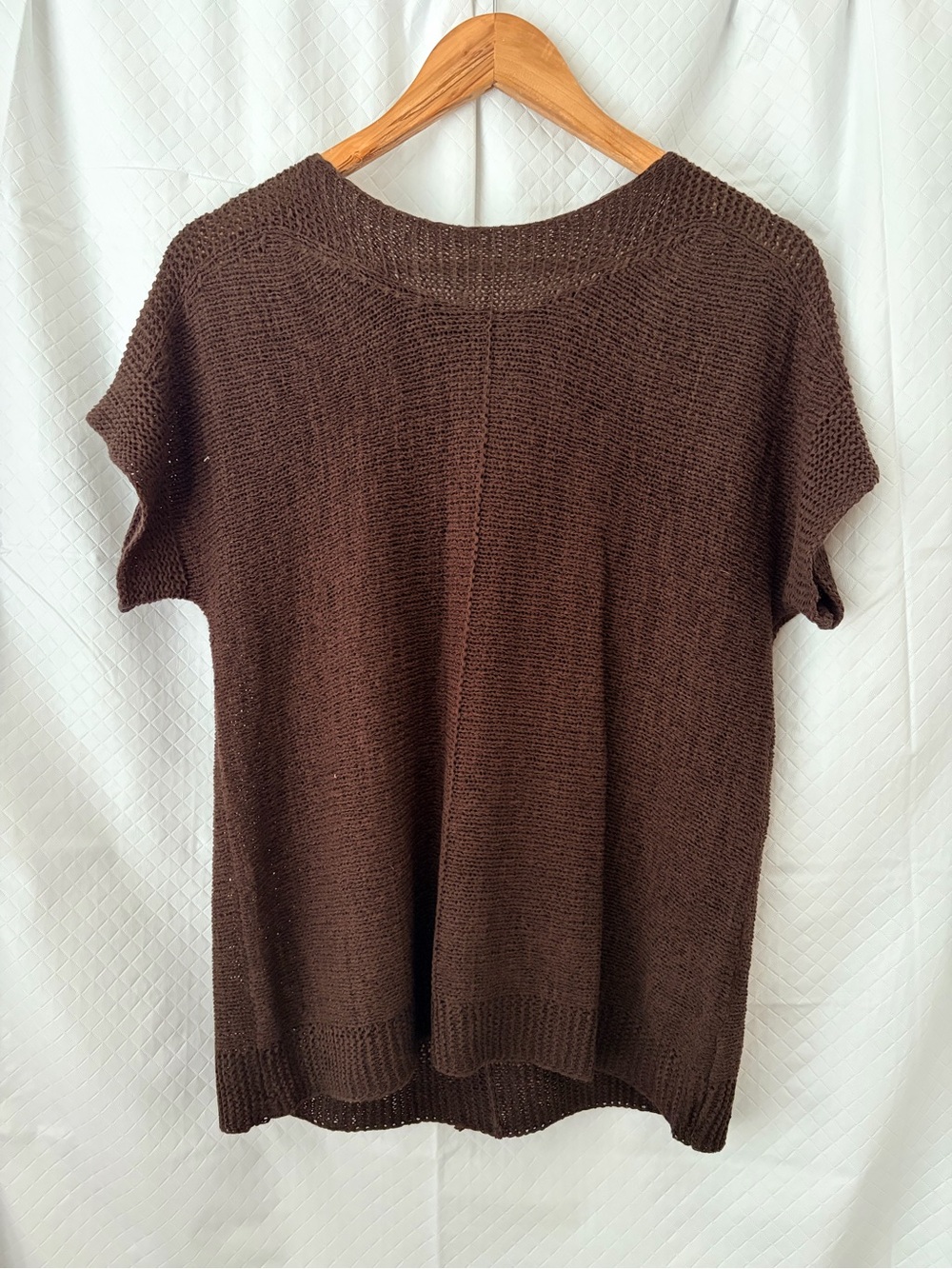 Cable & Gauge Chocolate Brown Short-Sleeve Knit Crewneck Sweater
